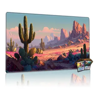 Vibrant Desert Cactus Mountain TCG MTG Game Playmat 12x24in Battle Mouse Pad Magic Table Mat Party Family Gift