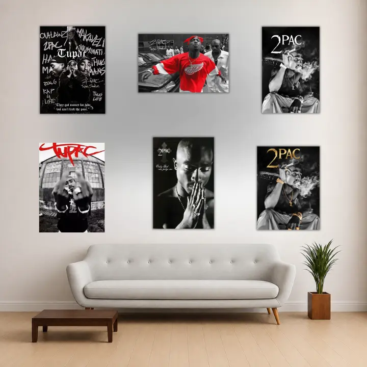 Unframed Poster - Collection Retro Rapper Tupac Hoodie and 2pac Poster – Vintage Hip Hop Graphic HoodiE Style Top Cotton