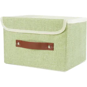 Small Storage Bin with Lid Storage Boxes,Collapsible Linen Storage Basket Container with Lid Storage Cube for Organizing Closets(Green)
