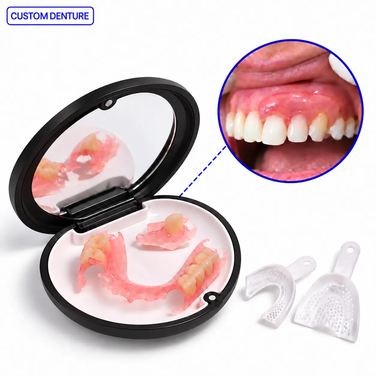 SMYLON Custom Flipper Denture for 1-2 Missing Gaps, Lightweight Unscented Flexible Partial Denture with At-Home Mold Kit Set, Removable Temporary Replacement