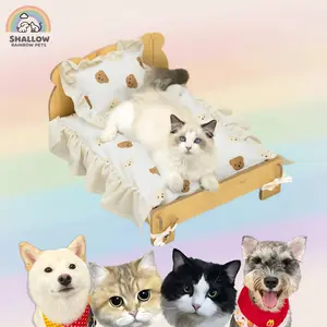 Wooden Elevated Pet Bed Anti Damp Cat Dog Bedroom Year Round Washable Princess Bedding dog bed dog beds