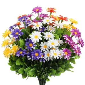 12counts outdoor artificial flowers, 12pcs color-mixed plastic Decorative Daisy bouquets, UW-resistant artificial flower beds, suitable for home, hotel, office, wedding, party garden, porch, cabin decoration, window frame and cemetery arrangement