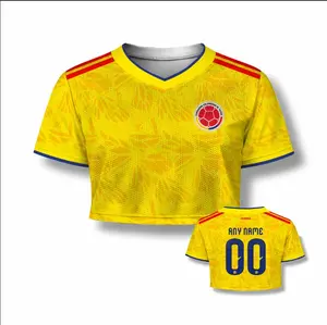 Personalized Colombia Soccer Crop Top Jersey, Custom Name Number Women Mesh Football Fan Shirt, Soccer 2026