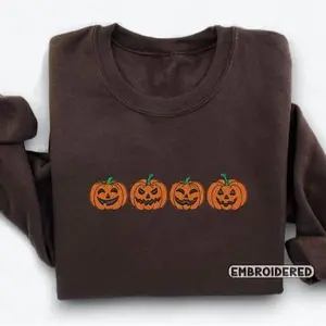 Embroidered Pumpkin Sweatshirt, Embroidered Fall Sweatshirt, Pumpkin Halloween Embroidered Sweatshirt, Spooky Season