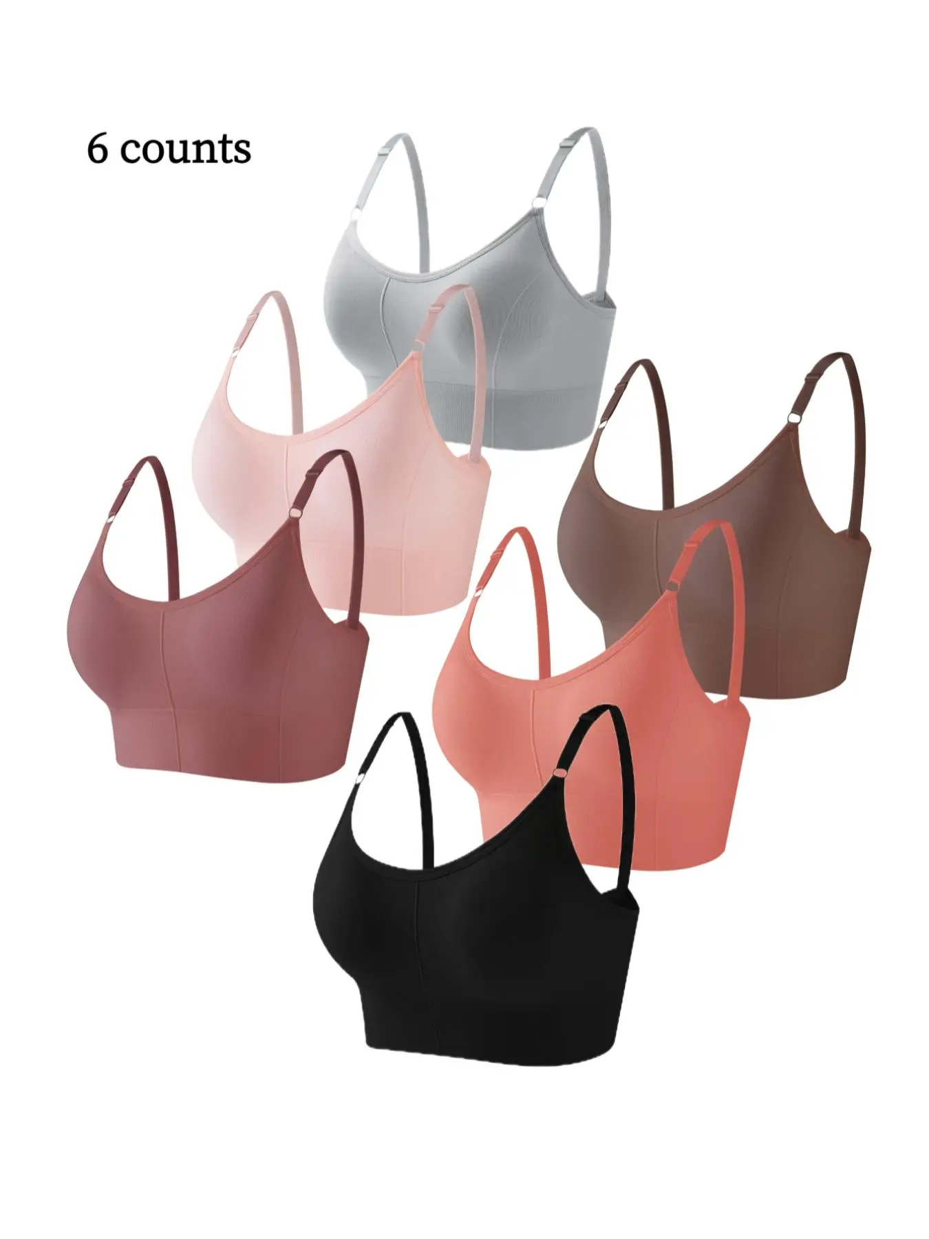 6pcs/7pcs Seamless Women's Tank Tops Bra, Detachable Breathable Pads, Adjustable Straps, Comfortable Soft, Multi-Colors, All Sizes, Casual Style