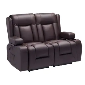 Loveseat Recliner Sofa With Power Reclining, Heating And Massage, Timer, PU Leather Electric Recliner Sofa With USB Ports, Cup Holders, Side Pockets, Dual Loveseat Chair For Living Room