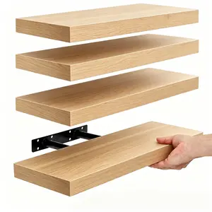 Bosniik Oak 15.8inch Floating  4 Sets with Invisible Brackets for Bedroom Bathroom Kitchen Living Room Decor Artificial Wood Frosted Surface 20 lb Capacity Easy Assembly Wooden   block wall shelves Plant desk Wall Mounted Organizer Wall Mount Design