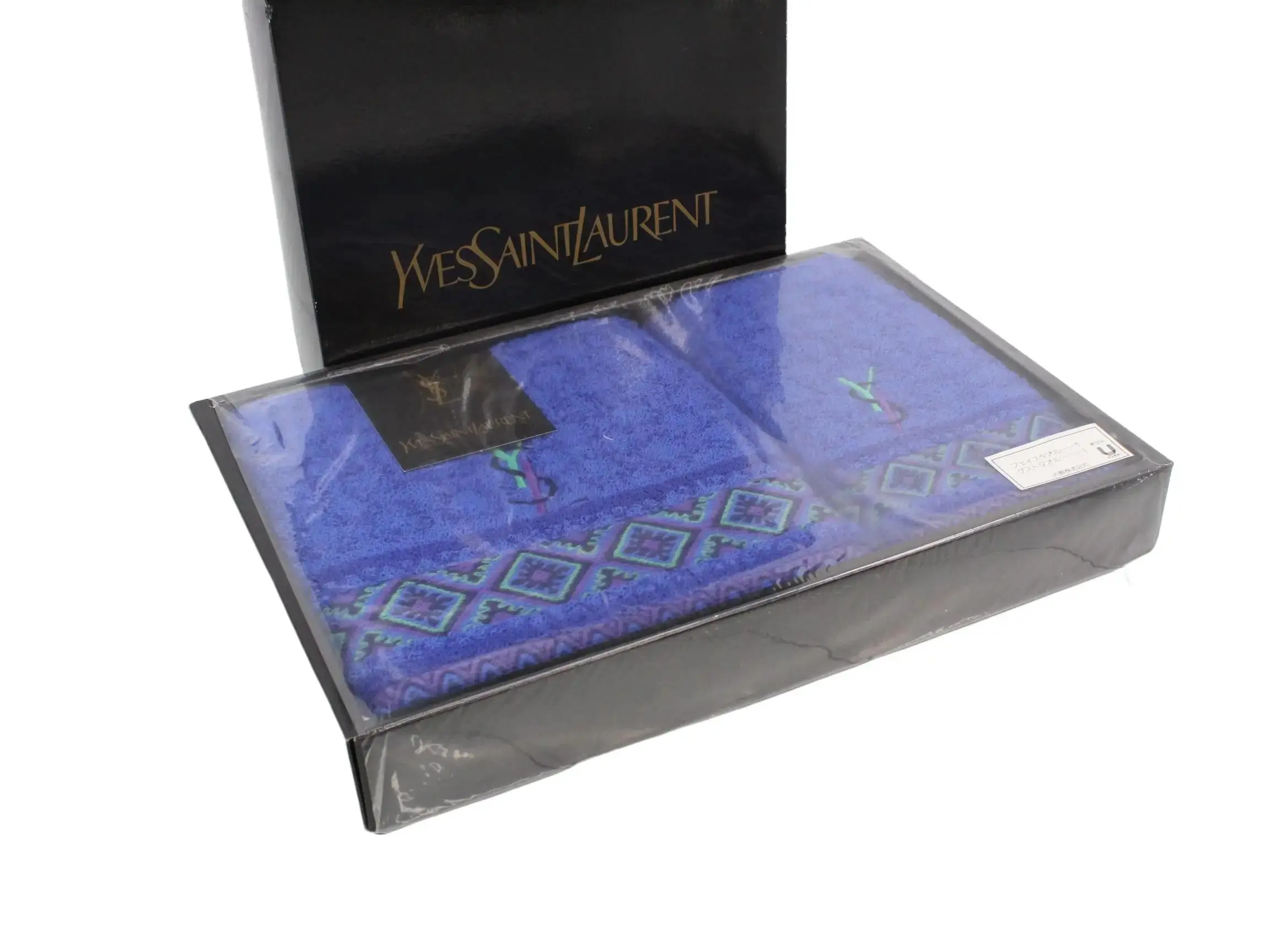 Pre-owned Yves Saint Laurent Towel Set 2 Sheets Unused Blue with Embroidered Design High Quality Bath Accessories for Luxurious Bathing