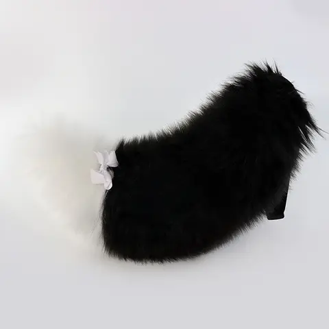 Cute Gradient Plush Cat Tail with Bow – Detachable Cosplay Costume Accessory for Halloween, Anime & Roleplay