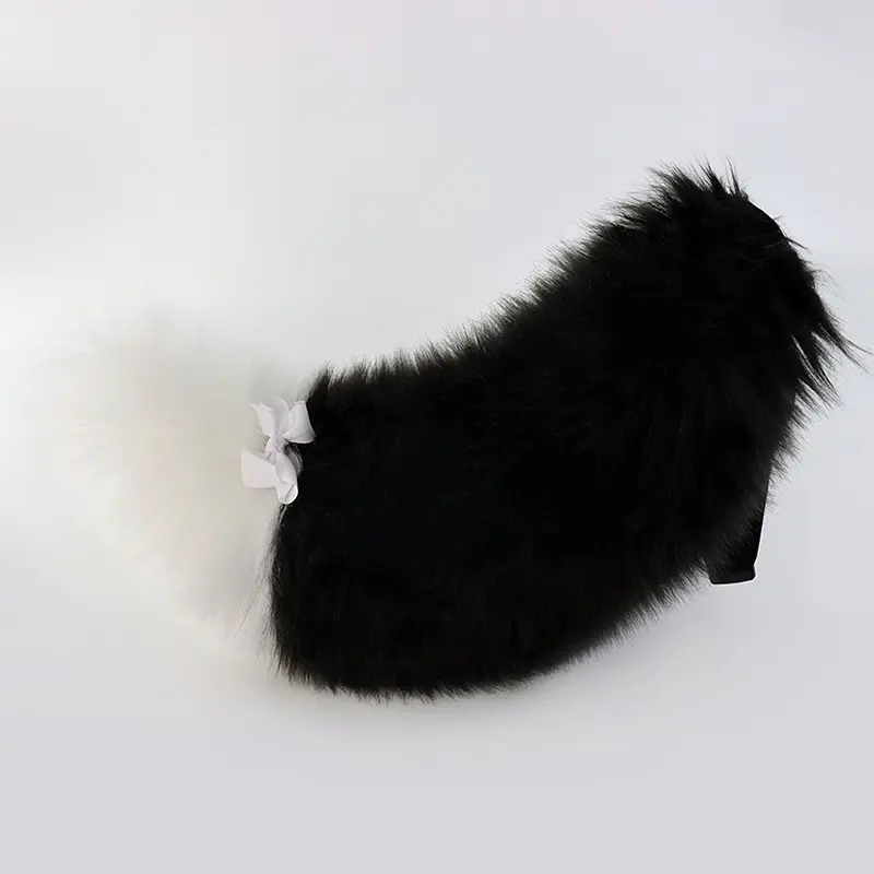 Cute Gradient Plush Cat Tail with Bow – Detachable Cosplay Costume Accessory for Halloween, Anime & Roleplay