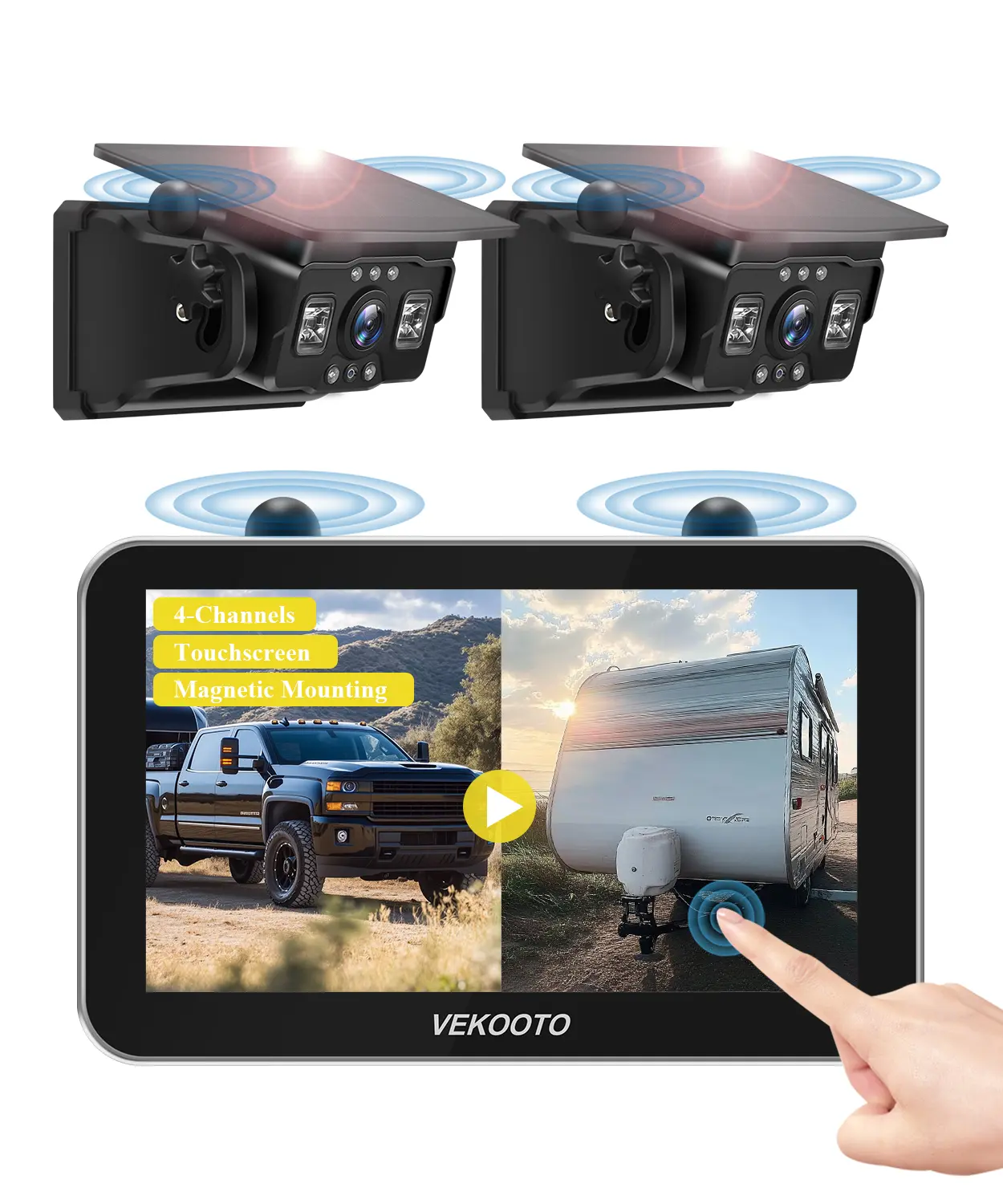 VEKOOTO VK7 Pro Dual Camera Magnetic Solar Wireless Backup Camera, 7'' IPS Touchscreen Monitor HD1080P No Wiring 15,800mAh Rechargeable Camera System for Hitching Gooseneck Horse Trailer RV Camper Car Truck Farmer toolupgrade