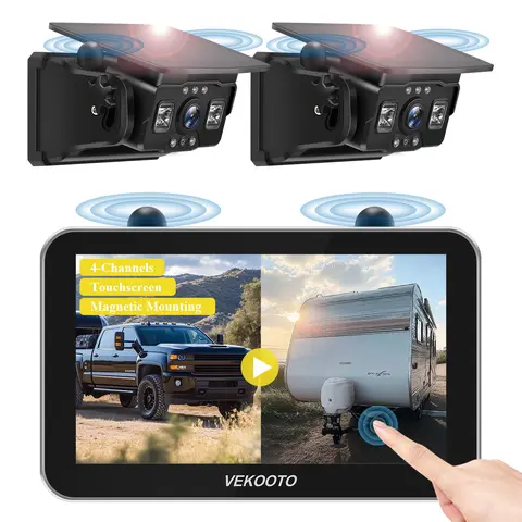 VEKOOTO VK7 Pro Dual Camera Magnetic Solar Wireless Backup Camera, 7'' IPS Touchscreen Monitor HD1080P No Wiring 15,800mAh Rechargeable Camera System for Hitching Gooseneck Horse Trailer RV Camper Car Truck Farmer toolupgrade