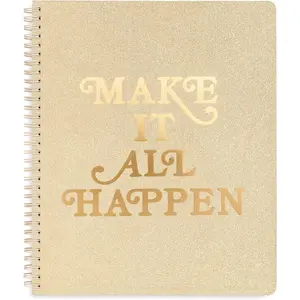 Rough Draft Large Spiral Notebook with Saying, 11" x 9" with Pockets and 160 College Ruled Pages, Make It  Happen ( glitter)