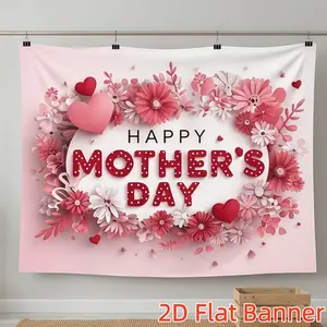 1PC 2D Flat Custom Polyester Backdrop Banner - Warm Flower-Heart Themed, Happy Mother's Day & Birthday Decor, Home Wall Hanging Cloth for Festive Party Arrangements