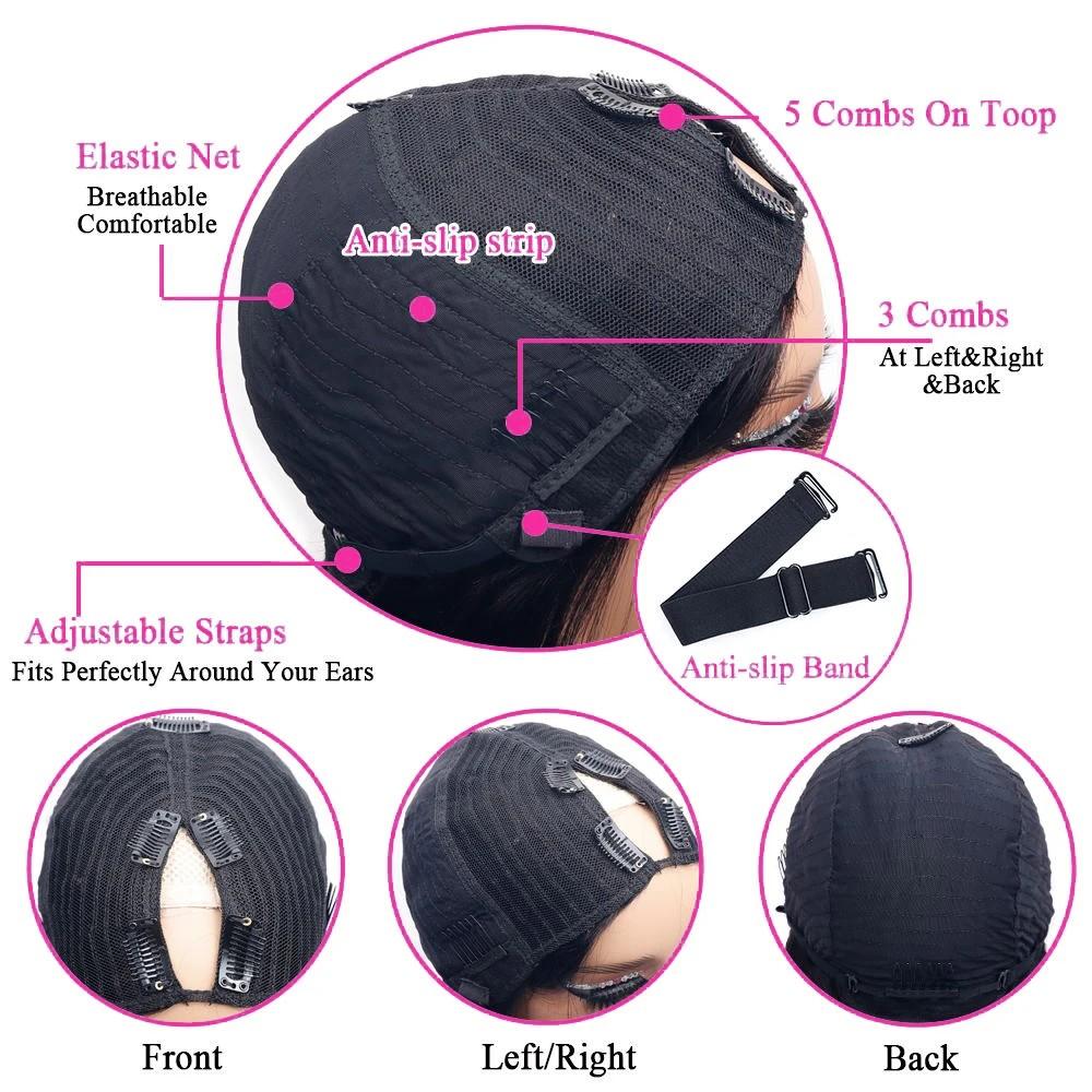 Bling Hair V Part Wigs Deep Wave With Invisible Strap Drawstring 100% Human Hair Glueless Wig Deep Wave Natural Hairline Beginner Friendly 180% Density Curly Wigs For Women Natural Black