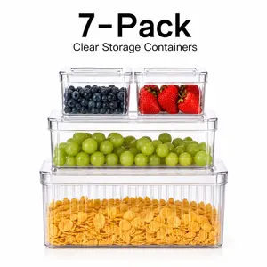 7 Pack Fridge Organizer Bins with Lids – Clear Stackable Food Storage Containers for Fridge & Pantry（7-piece set Kitchen storage）# vegetable storage