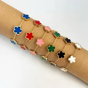 Classic Luxury Stainless Steel Bracelet Ladies Adjustable Five Flower Bracelets for Women New Fashion Party Jewelry Gifts Clover Colorful Enamel heart design
