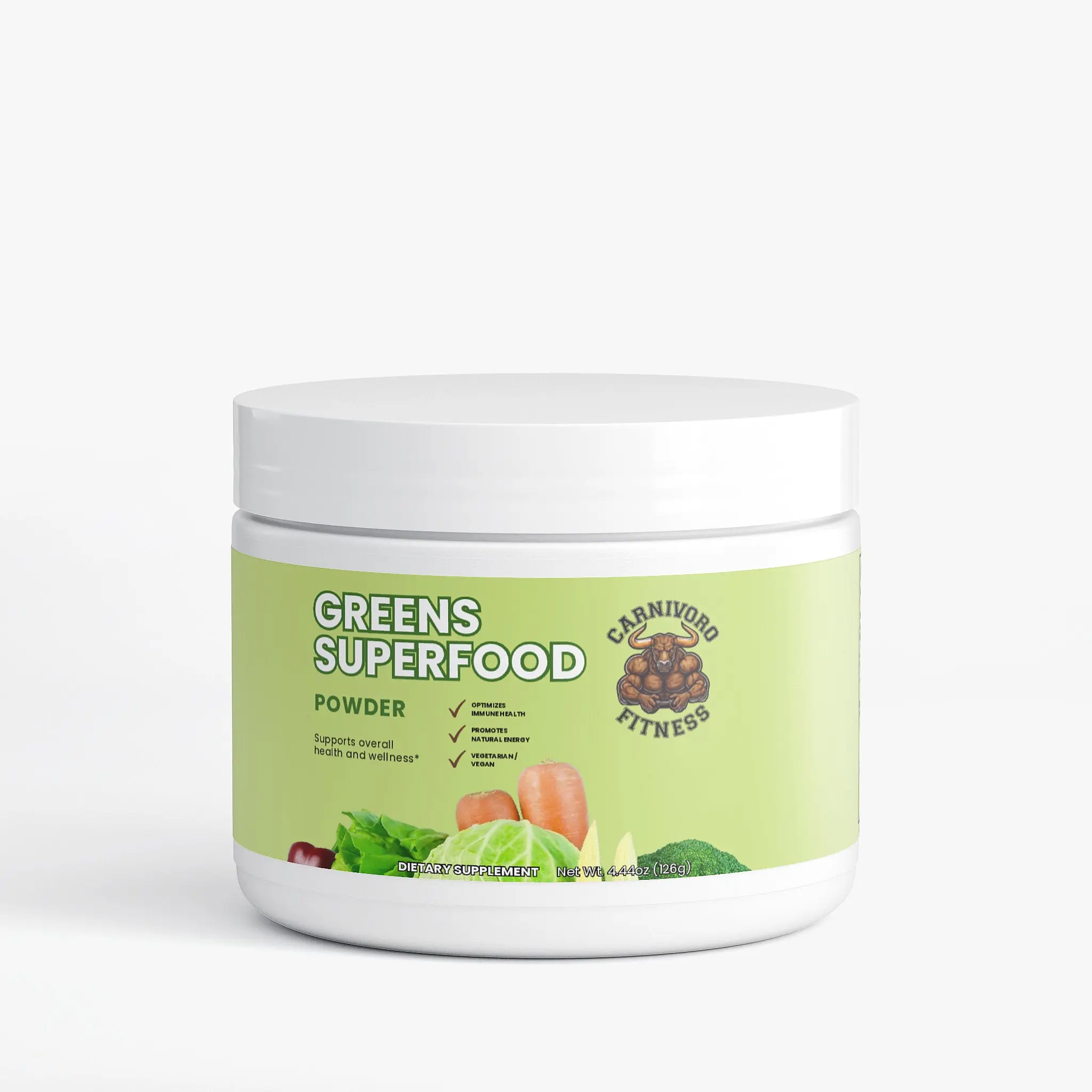Cannivoro Fitness Greens Superfood Powder - 126g Daily Nutritional Supplement with Barley Grass, Spirulina, Green Tea, Acai, and Turmeric Extracts for Overall Health and Wellness