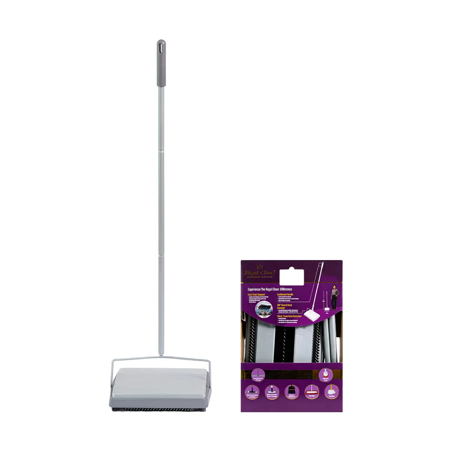 Manual Carpet Sweeper with Horsehair Bristles, Dual Brush Non-Electric Broom Floor Sweeper for Hardwood, Rug & Pet Hair Cleaning