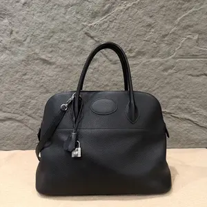Pre-owned HERMÈS Leather tote bags Hermes Bolide 35 Togo 89 Noir (kr1216a3)