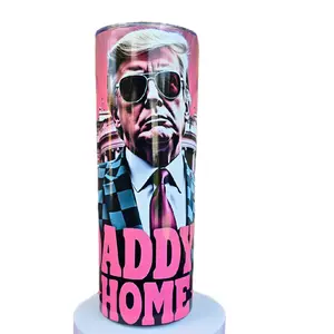 20oz Pink "Daddys Home" Trump Tumbler Drinkware with Lid and Straw