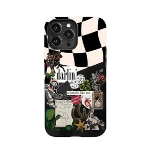 "Darlin'" Checkerboard Western Collage Phone Case |   Tough Dual-Layer Shockproof |   Y2K Cowgirl Daily & Trendy Girl Gifting |   Retro Western Lucky Charm Aesthetic (Compatible with iPhone 11-17 Pro Max/Plus & Galaxy S22-S25/FE)