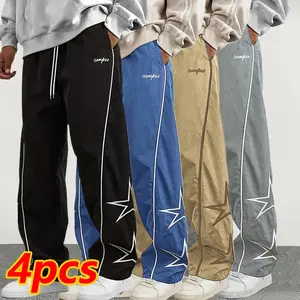Men’s Casual Straight-Leg Cargo Pants with Drawstring Design, Suitable for Outdoor Wear