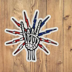 Skeleton line hand lineman rock on sticker, Hard Hat Sticker, Lineman Sticker