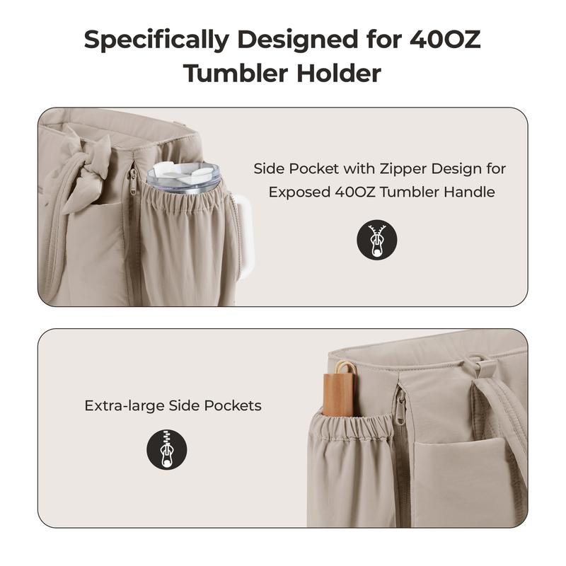 BAGSMART Crush Bow Tote Bag for Women 15.6" Laptop Friendly Lightweight Puffy Handbag with Removable Bow & Multiple Compartments for Travel Work Beach Gym 20L Capacity