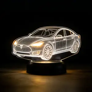 Tesla Sedan Night Light 3D Illusion Lamp with 16 Colors Changing Remote Control Timer Dimmer Kids Room Decoration for Holiday Birthday Christmas