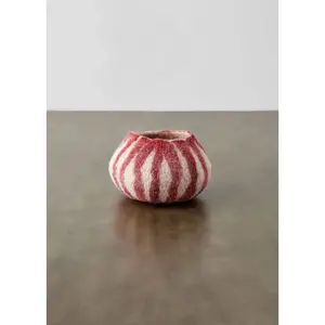 Berry Red Karakul Striped Wool Ukhamba Decorative Bowl