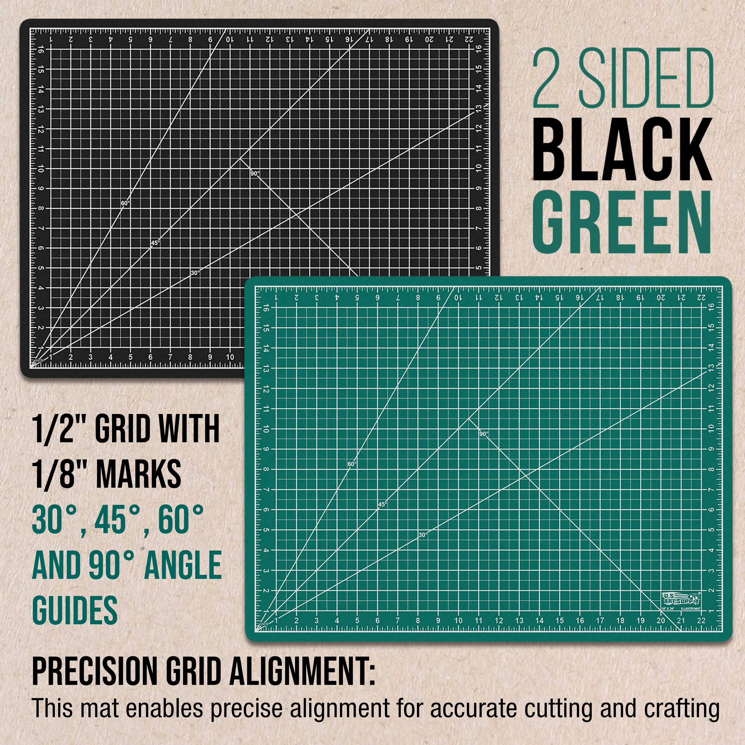 18" x 24" Self-Healing Cutting Mat 5-Ply - Double-Sided Green/Black Craft Mat, Non-Slip Cutting Mats for Crafts, Sewing, Quilting, Scrapbooking