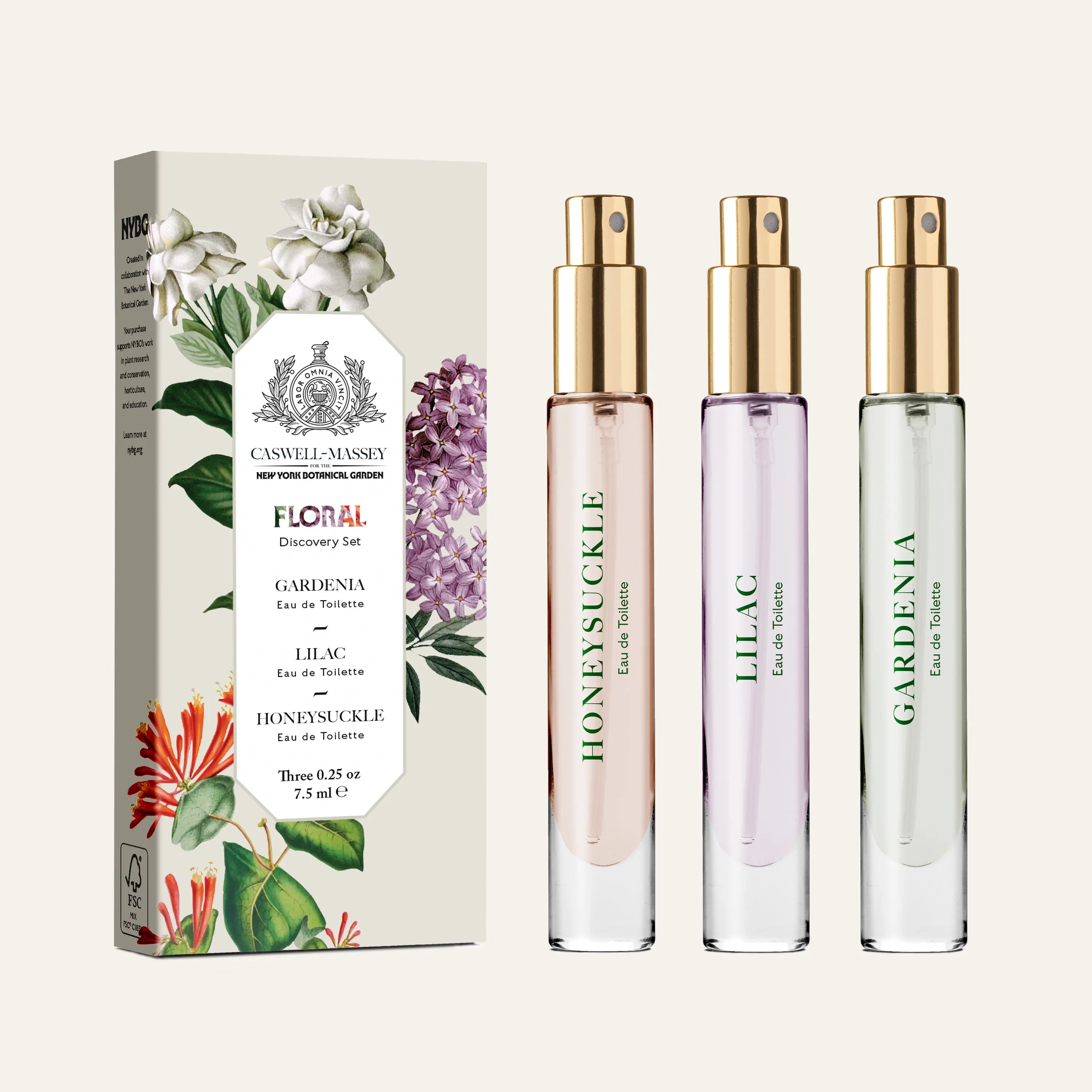 Caswell-Massey Floral Discovery Fragrance Set | Floral Perfume Set for Women | Lilac, Gardenia, Honeysuckle | 3 x 7.5ml