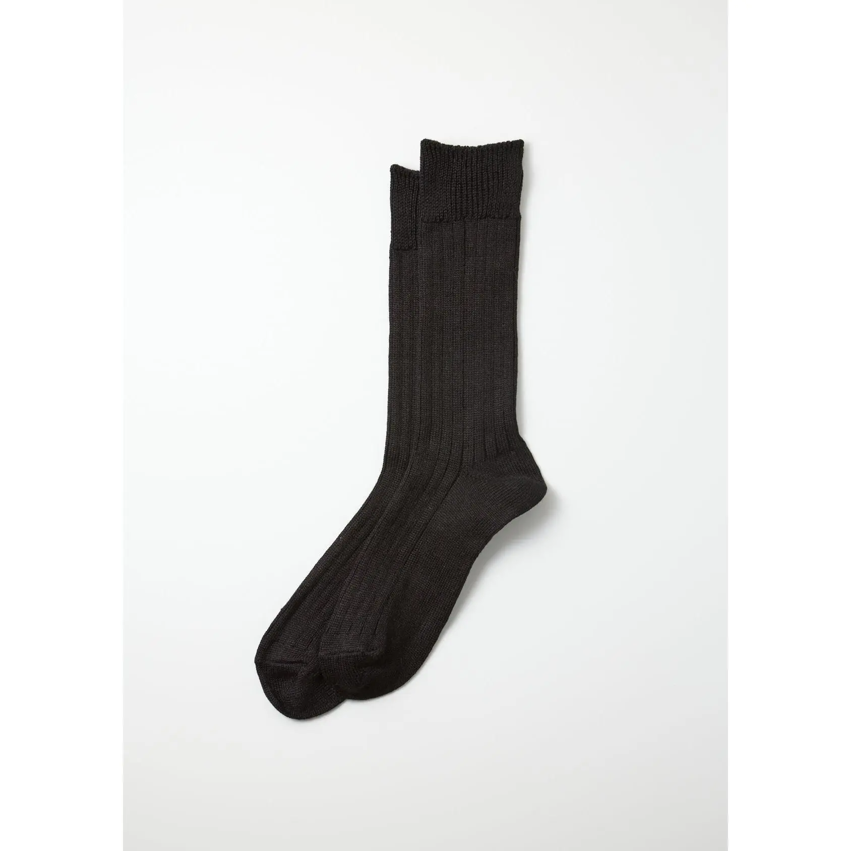 Linen Cotton Ribbed Crew Socks Black