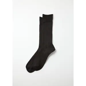 Linen Cotton Ribbed Crew Socks Black