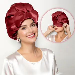 Falote Women’s 2-in-1 Adjustable Luxury Satin Bonnet with Eye Mask - Double-Layer Haircare Cap for Natural Curly Hair, Blue Silky Heatless Fashion Accessory Hair Care Cap