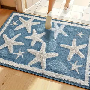 Ocean-style Starfish Pattern Bathroom Mat Fashionable Fluffy Plush 2D Washable Ideal for Bathrooms Doors Kitchens Perfect Gift Home Decoration