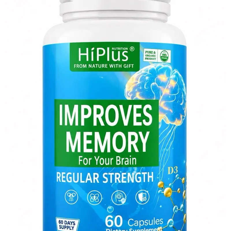 HiPlus Memory Support Vitamin Capsules - Brain Health, Mental Clarity, Botanical Extracts, Lactose-Free Daily Wellness Supplement - 60 Capsules (60-Day Supply)