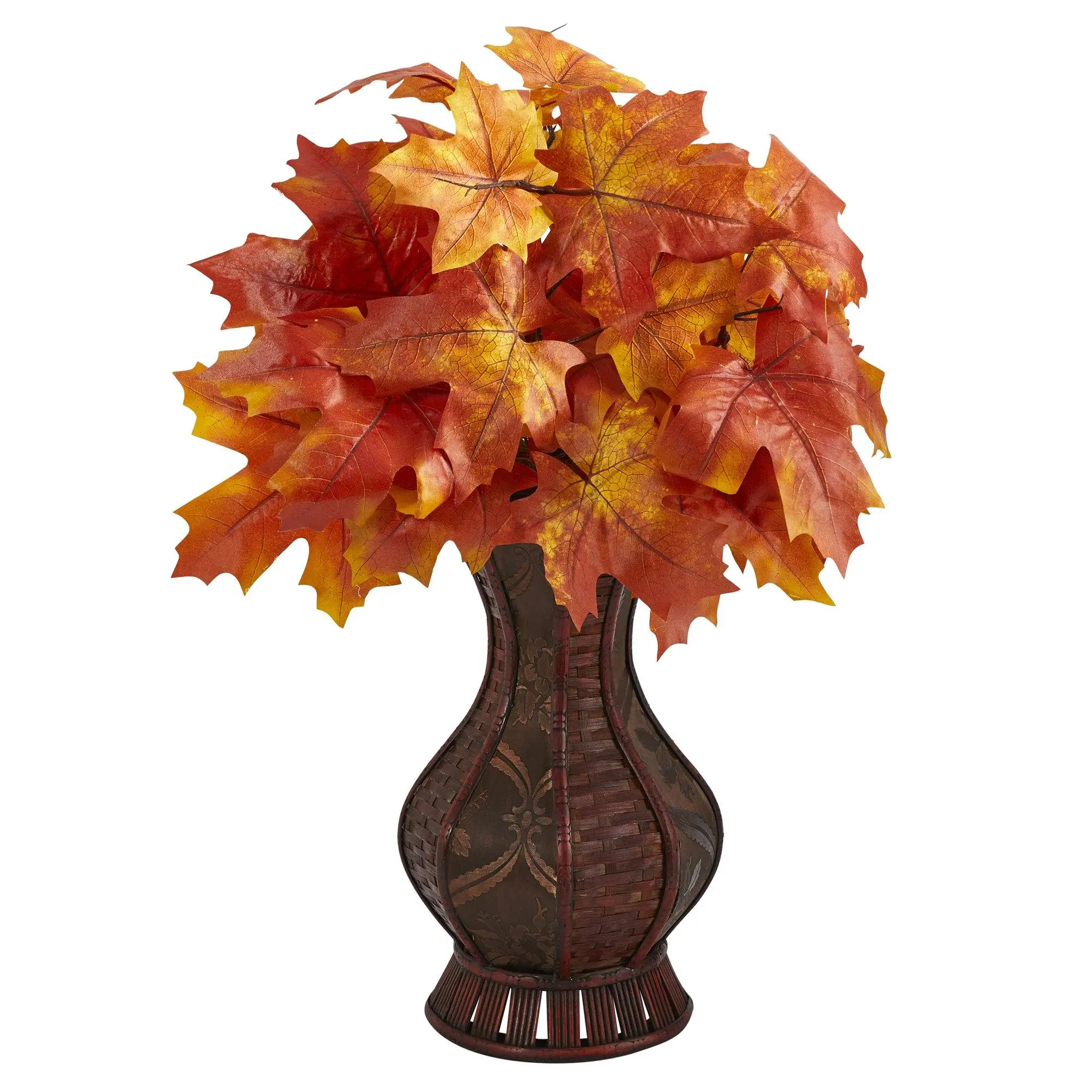 24in Synthetic Autumn Maple Leaf Plant with Decorative Planter - Imperfect Leaves, Halloween Decor, Ideal for Home Room Accents