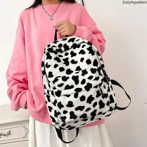 Viral Leopard Print Fluffy Backpack, Y2K Fall Must-Have Bag