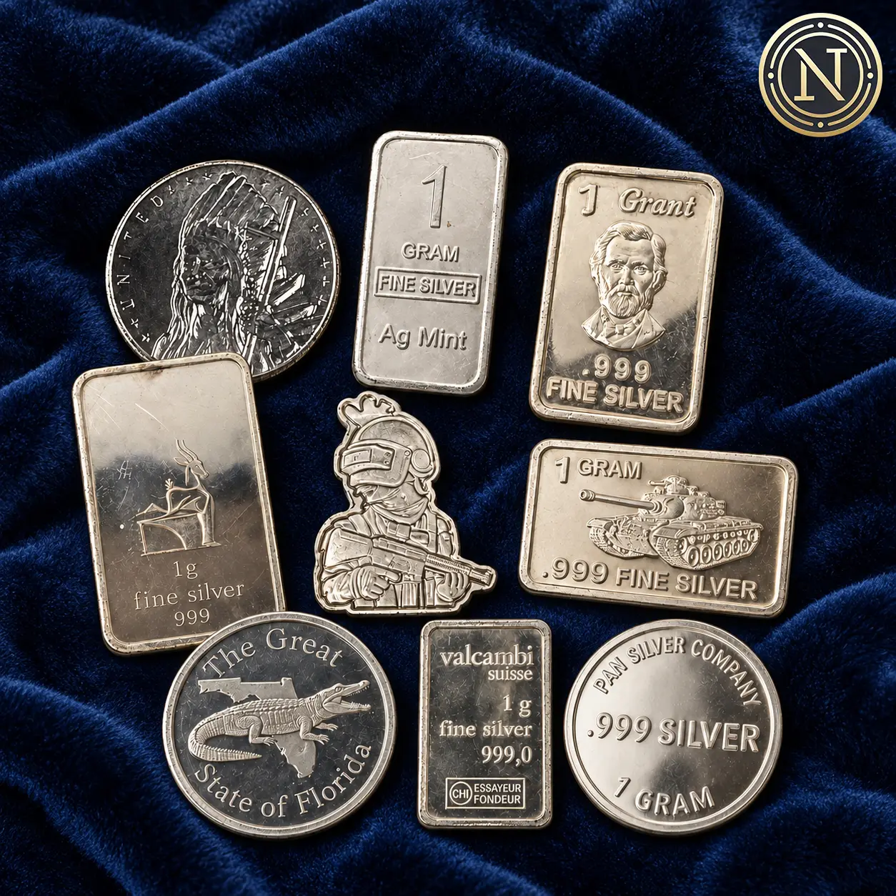 One Gram 999 Pure Silver Bars with Random Designs One Gram 999 Pure Silver Bars with Random Designs
