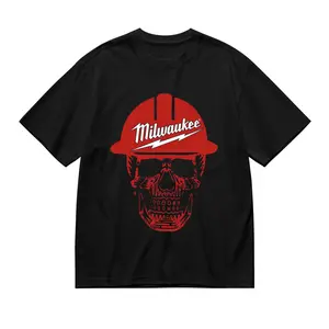 "Construction Skull Hard Hat" Graphic Tee - Edgy Workwear-Inspired Oversized Shirt for Men Women, Casual Streetwear Top