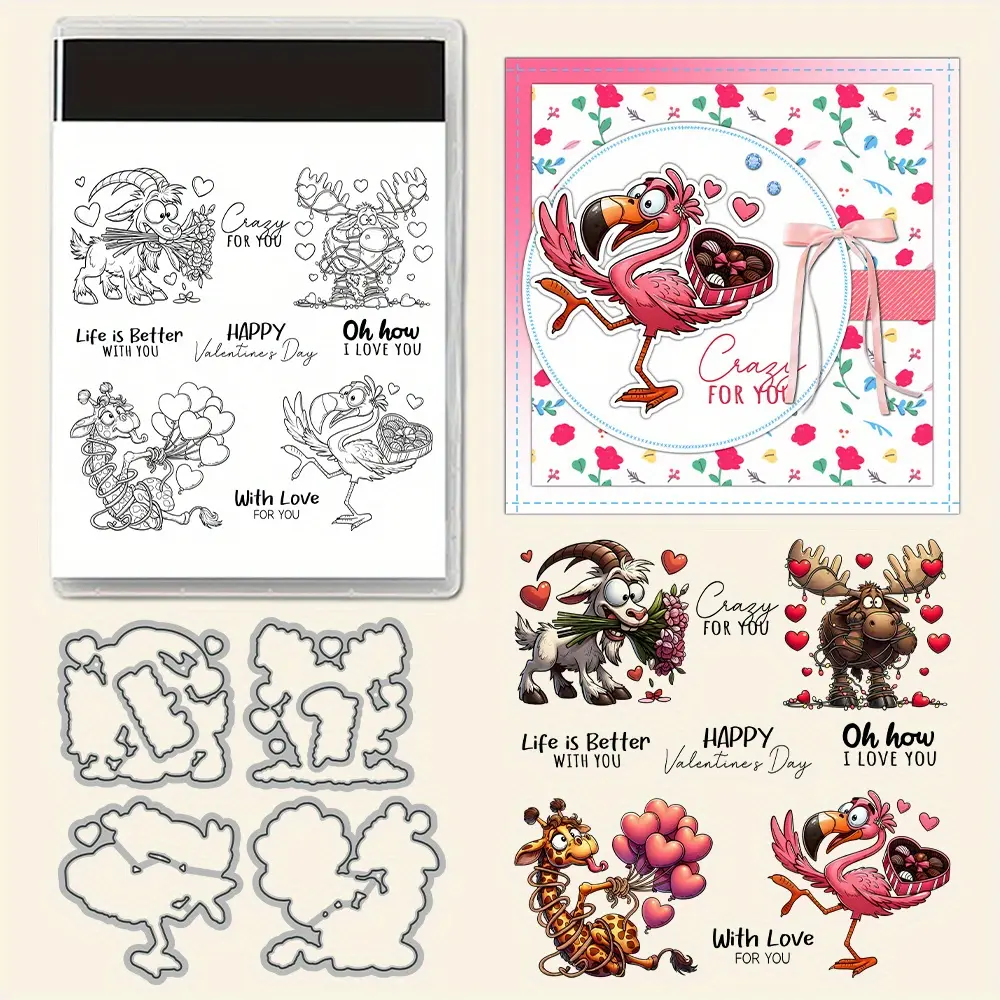 Various Happy Little Animals Wearing Romantic Love Costumes Clear Stamps and Cutting Dies for DIY Crafts Scrapbooking Supplies Photo Album Decoration Paper Card Making Photo Album Decoration Paper Card Craft Art Handmade Gifts Blessings Birthday Thank You