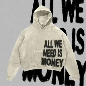 All We Need Is Money Letter Casual Print Premium Hoodie Vintage Graphic Acid Washed Oversized Hoodie, Aesthetic Streetwear, 2k Clothing, Menswear Oversized Tops, Gym Clothing, Gothic y2k Hoodie, Top Women and Men Made In USA