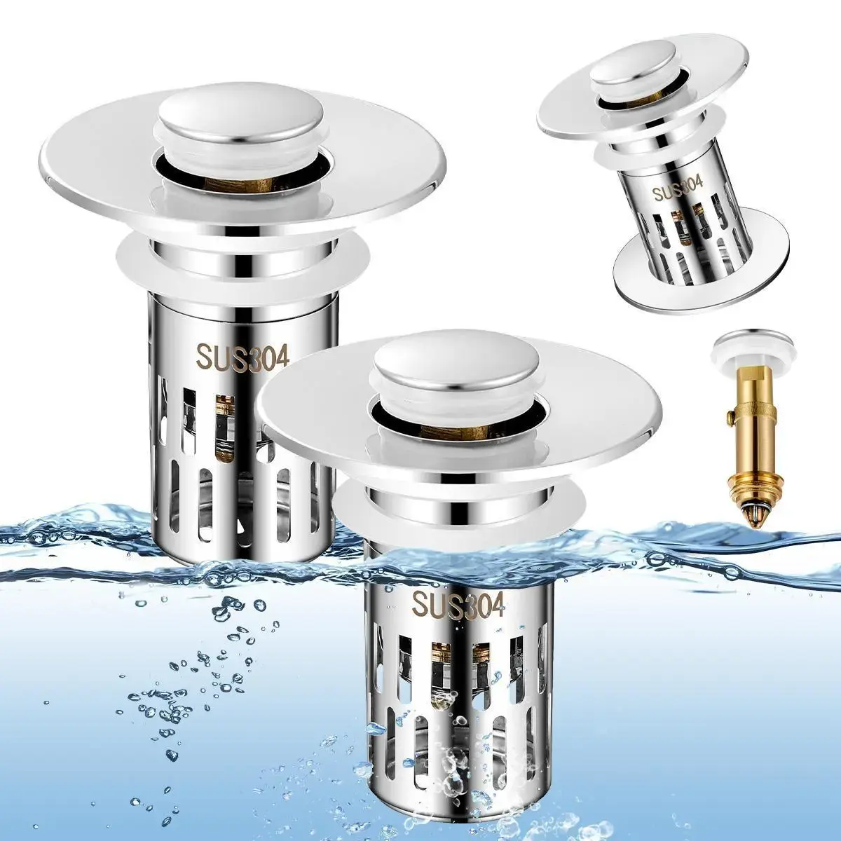 Upgraded Anti-Clogging Bathroom Sink Stopper, 2-in-1 Pop Up Drain Filter with Stainless Steel Hair Catcher Basket, Universal Fit 1.02"-1.96" Lavatory Drain