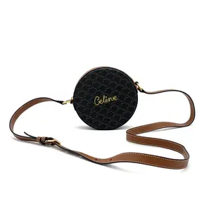 Pre-owned Celine Canvas Shoulder Bag Round Purse On Strap Triomphe Brown\ #3376