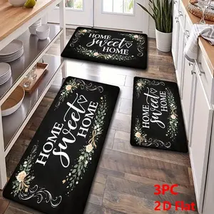 2/3PCS Soft Flannel Kitchen Mat Set, Non-Slip, Absorbent, Rustic Farmhouse Style, Perfect for Bathroom & Laundry Room