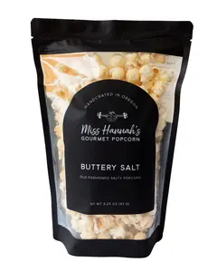 Miss Hannah's Gourmet Popcorn Buttery Salt - Vegan Gluten Free Dairy Free Old Fashioned Salty Popcorn 3.25 oz
