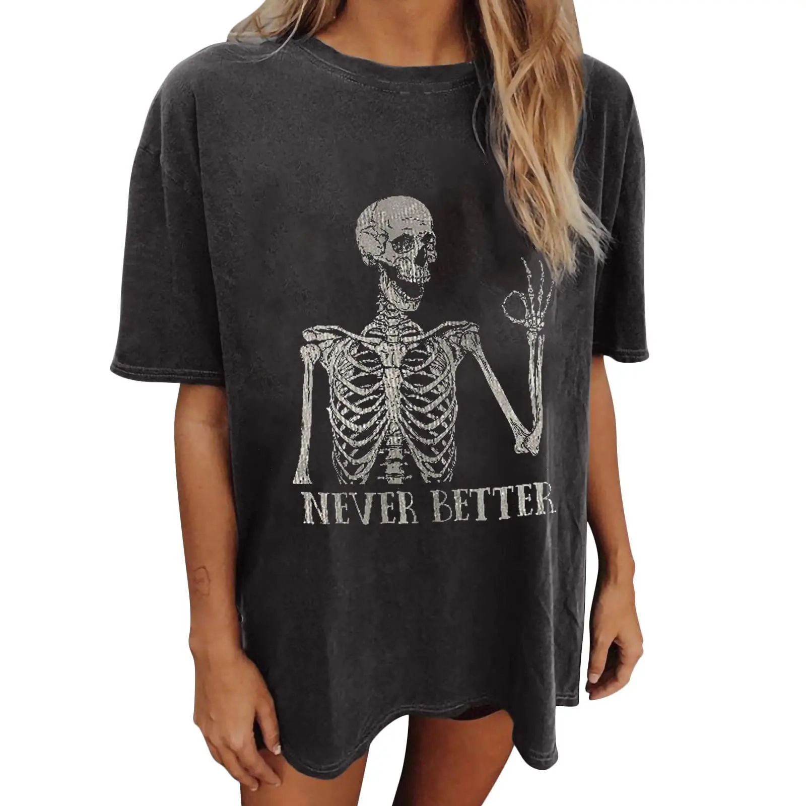 Women's retro-style shirt with cute pattern, spring short-sleeved top, oversized T-shirt, youth aesthetic clothing.
