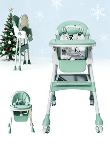 5 in 1 Baby High Chair for Infants & Toddlers (0–3 Years), Foldable Travel High Chair with Adjustable Height & Footrest, Double Removable Tray, Detachable Waterproof PU Cushion, Safe Feeding Chair high  chair gift
